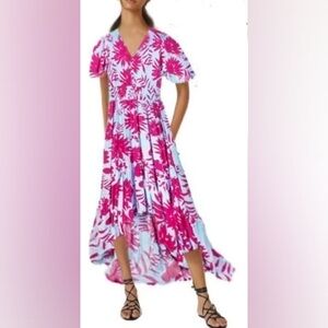 Abel the Label Tropical Pink and Blue High Low Dress Size Medium